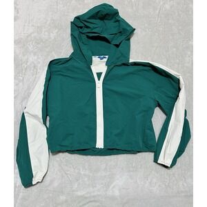 Prince Pickleball Women XL Green Cropped Windbreaker Full Zip Hooded Jacket